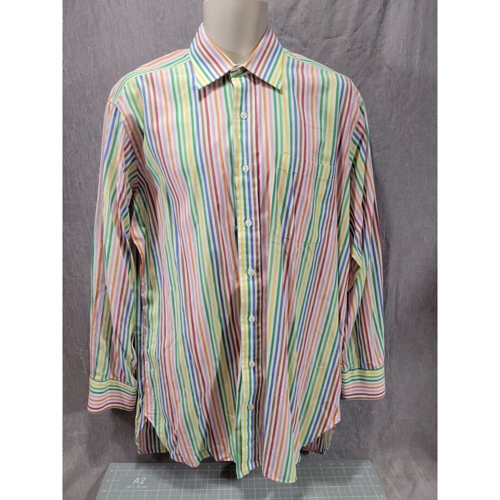 ROBERT TALBOTT Dress Shirt Men's 15.5/33 Rainbow Striped‎ Colorful Made USA